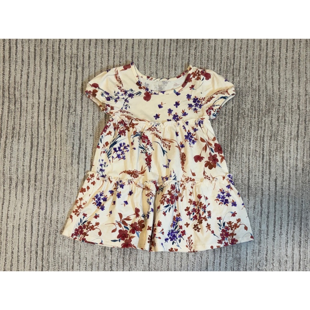 The Childrens Place Girls 3T Floral Tiered Skater Dress Cream Purple Burgundy
